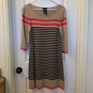 Design History Missy Large Brown Black Stripe Sweater Dress